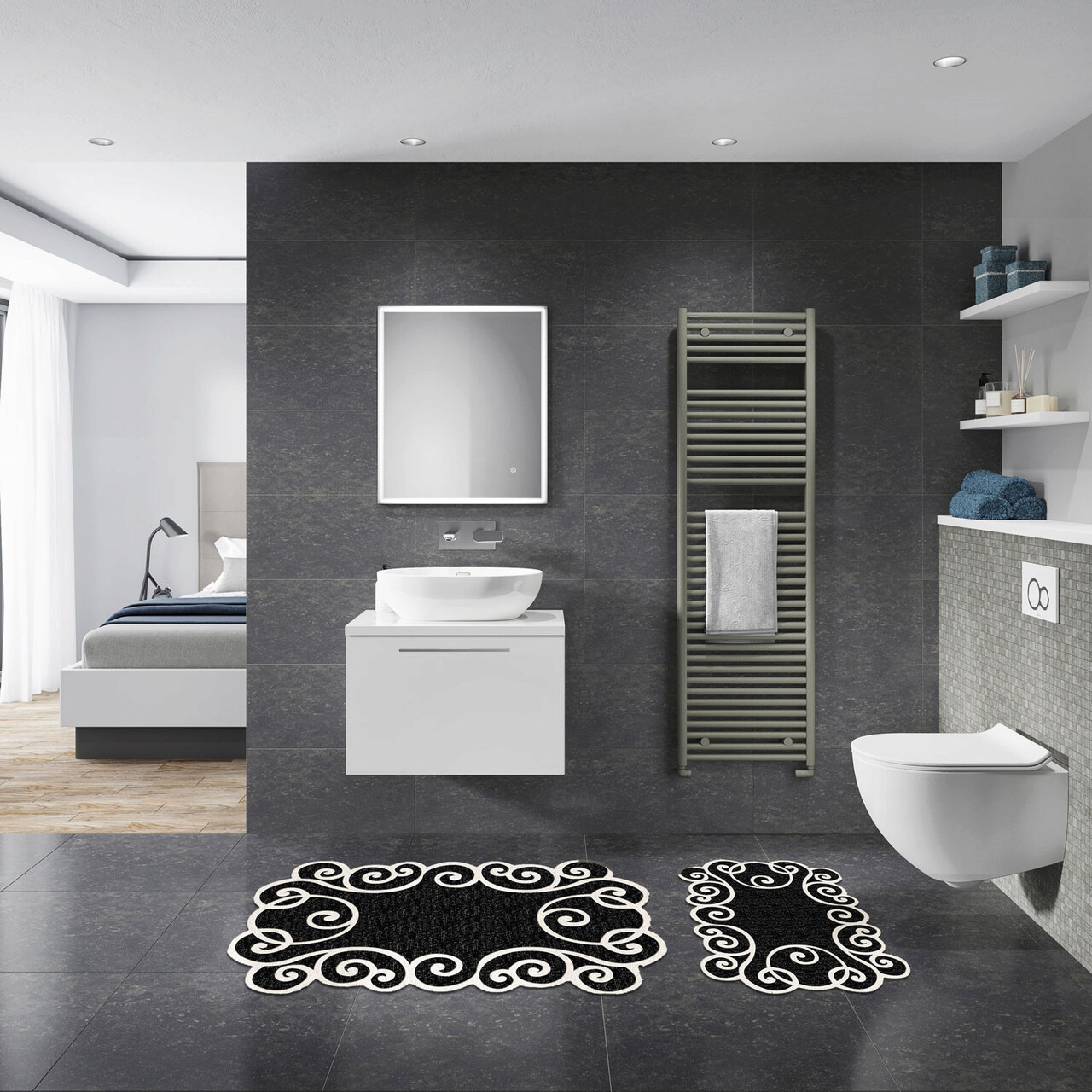 Set covorase de baie, L'essentiel Maison, 21010915Sy, Alb/Negru - imagine 6
